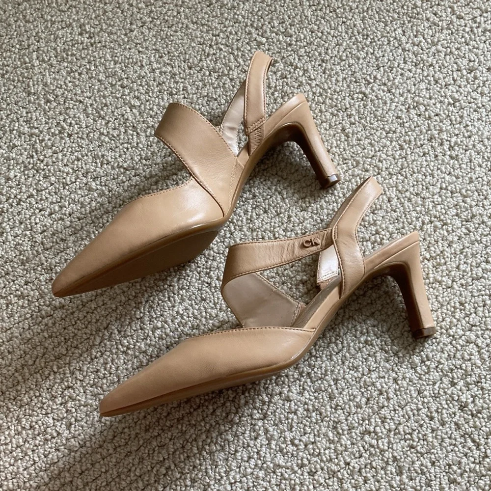 NEW Calvin Klein Slingback Nude Pumps Heels Wrap Around Kitten Mary Janes Sz 8 - Picture 10 of 12